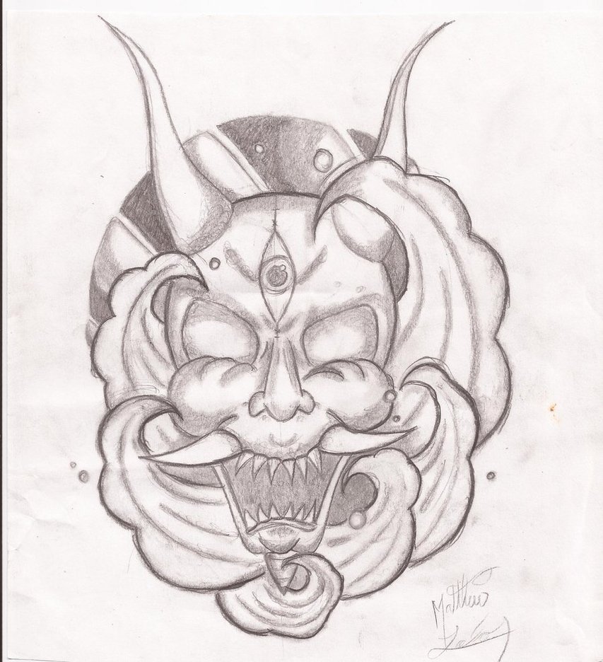 853x936 Superb Hannya Mask Tattoo Design Tattoo Ideas - Hannya Mask Sketch