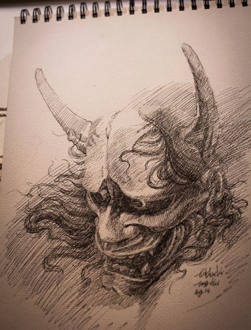 500x657 Chronic Ink Tattoo - Hannya Mask Sketch