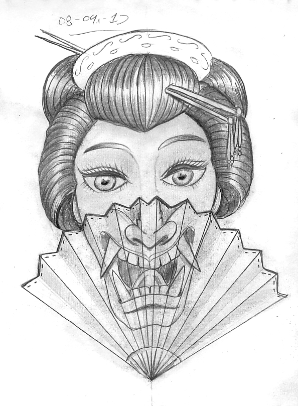 594x809 Tattoo Sketch A Day Japanese Masks September 8th - Hannya Mask Sketch