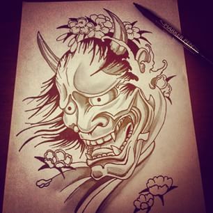 306x306 Hannya Mask Drawing - Hannya Mask Sketch