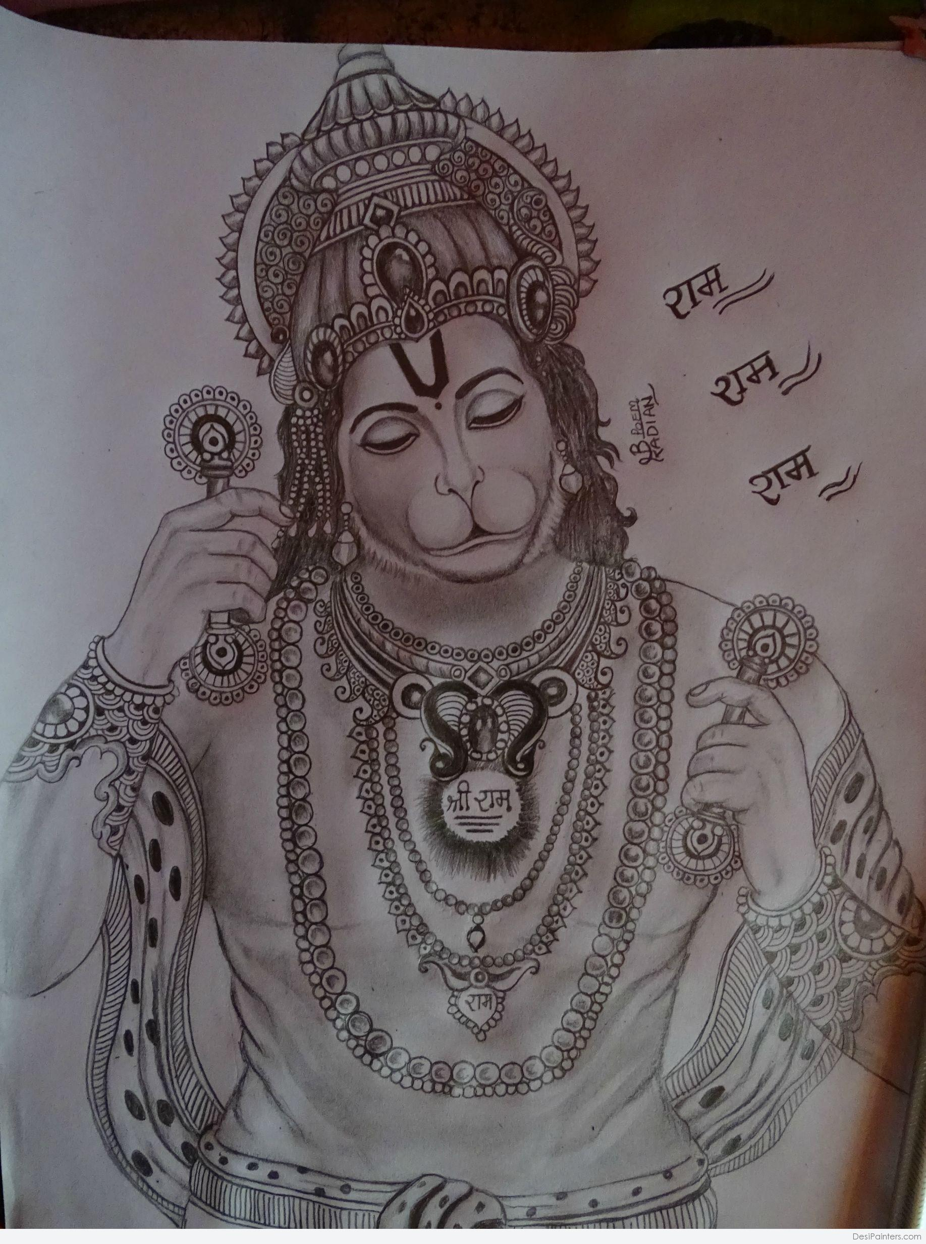 Lord Hanuman Pencil Sketch