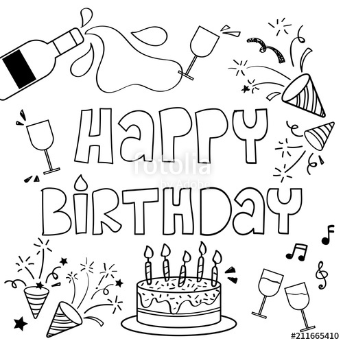 500x500 Happy Birthday Doodle Sketch Style In Party Celebration Concept - Happy Birthday Sketch Images