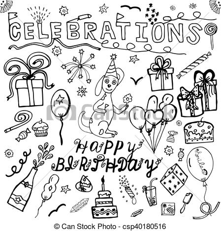449x470 Vector Drawing Set Happy Birthday. Vector Hand Drawing Set About - Happy Birthday Sketch Images