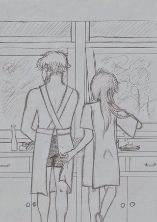 320x451 Apron Drawings On Paigeeworld. Pictures Of Apron - Happy Couple Sketch