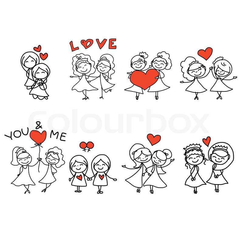 800x800 Hand Drawing Cartoon Concept Happy Same Sex Couple Wedding Stock - Happy Couple Sketch