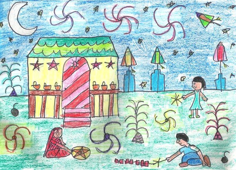 800x577 Diwali Scenes, Sketch And Painting Ideas For Kids 2018 Happy - Happy Diwali Sketches