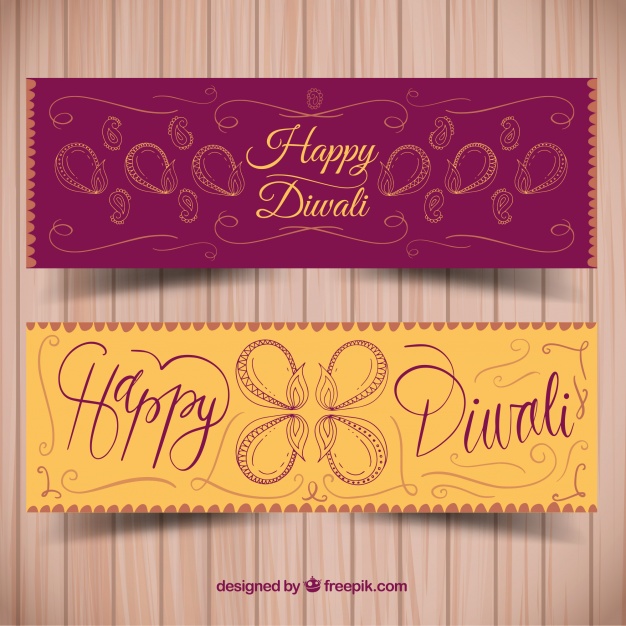626x626 Happy Diwali Retro Banners With Sketches Vector Free Download - Happy Diwali Sketches