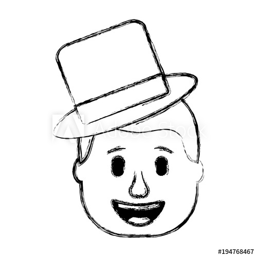 500x500 Smiling Face Man With Hat Happy Vector Illustration Sketch Design - Happy Face Sketch