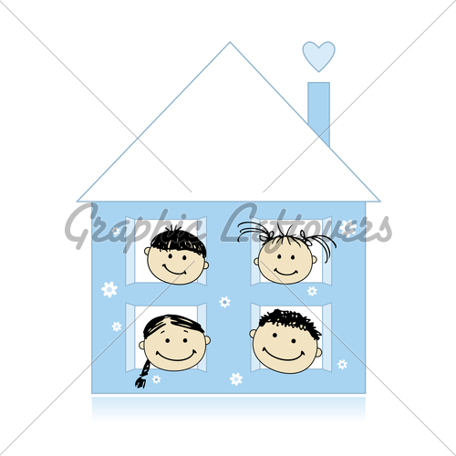 500x500 Happy Family At Own House Smiling Together, Drawing Sketch Gl - Happy Family Sketch
