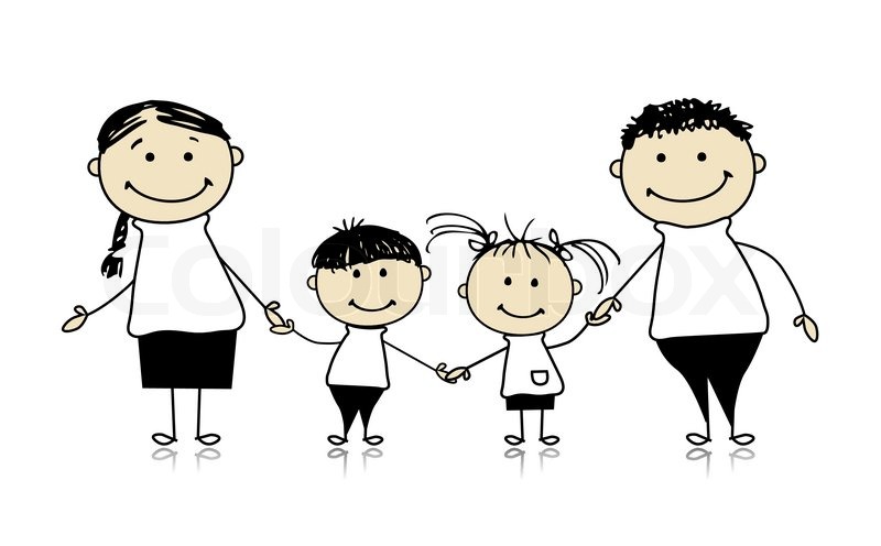 800x496 Happy Family Smiling Together, Drawing Sketch Stock Vector - Happy Family Sketch