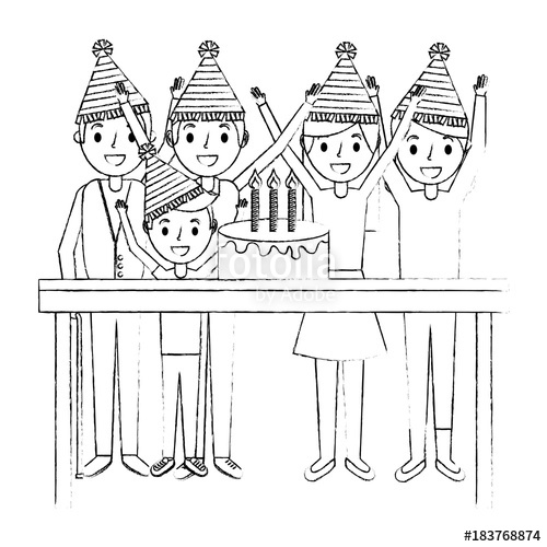 500x500 Happy Family With Birthday Cake Celebration Vector Illustration - Happy Family Sketch