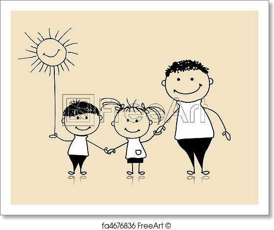 560x470 Free Art Print Of Happy Family Smiling Together, Father And - Happy Family Sketch