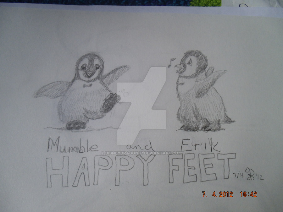 900x675 Mumble And Erik Happy Feet Chicks Sketch By Disneydragon87 On - Happy Feet Sketch