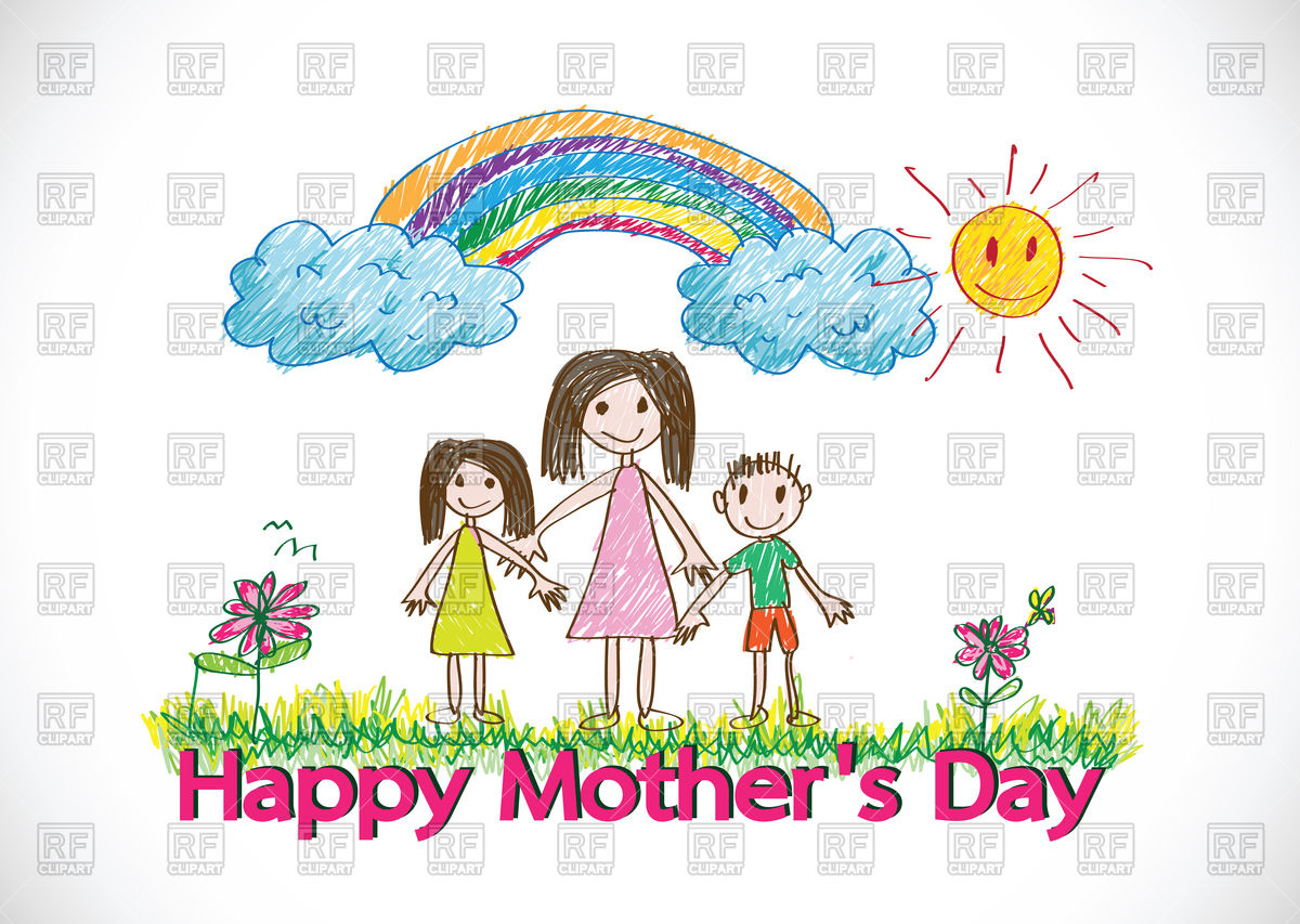 1200x853 Happy Mothers Day Card With Family Sketch Vector Image Vector - Happy Mothers Day Sketch