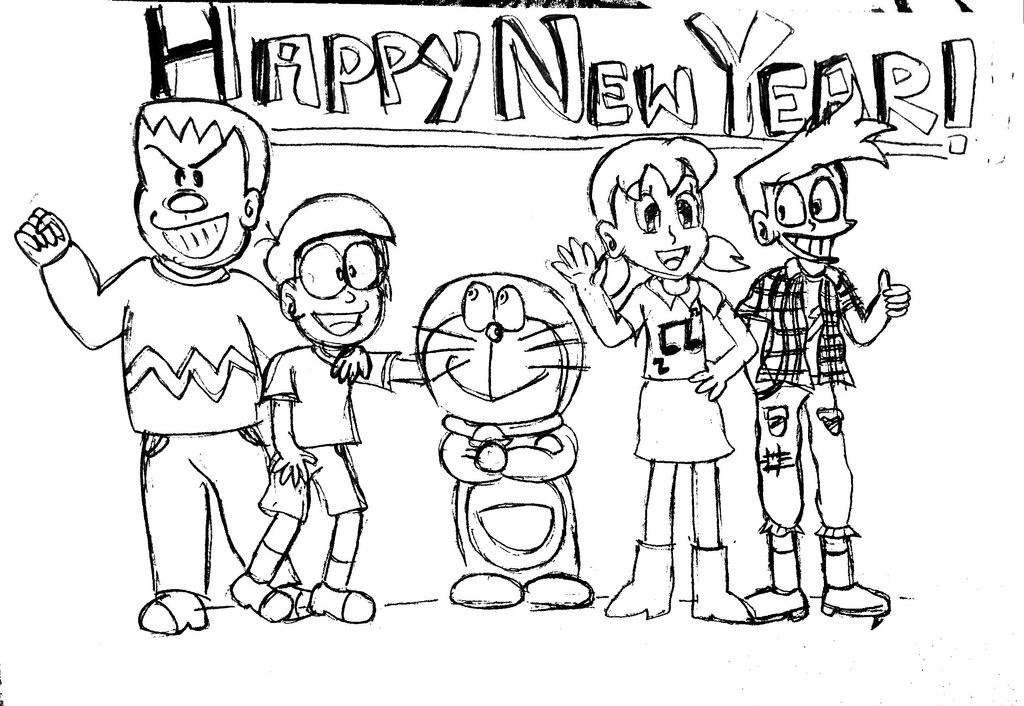 1024x706 Happy New Year Simple Amp Easy Activity For Children The Reading Point - Happy New Year Sketch