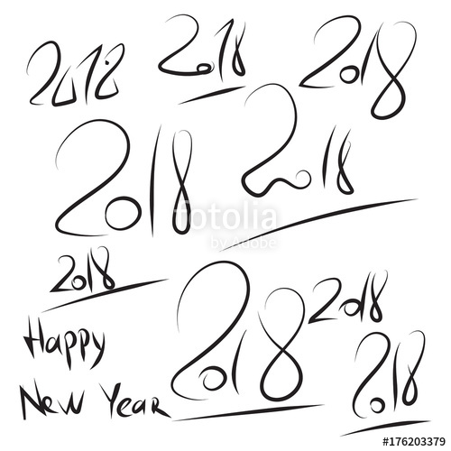 500x500 Set Hand Drawn 2018 Happy New Year Script. Vector Sketch Pen - Happy New Year Sketch