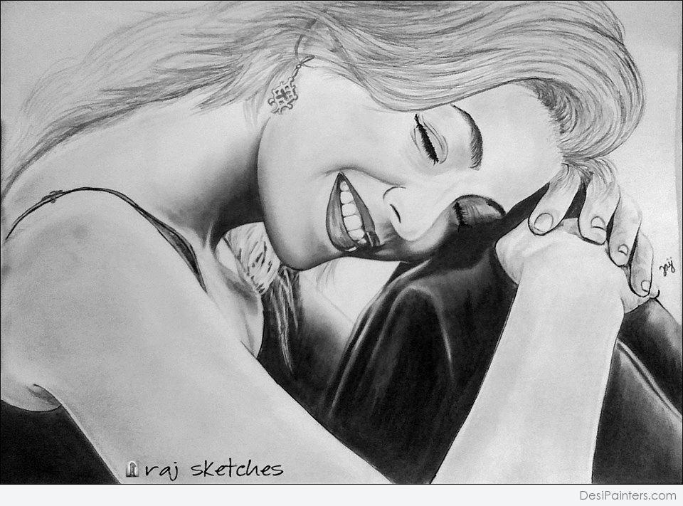 960x711 Sweet Pencil Sketch Of Happy Girl - Happy Sketches