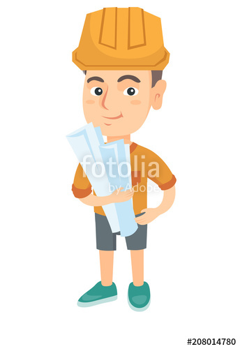 344x500 Little Caucasian Engineer Boy Wearing Hard Hat And Holding Paper - Hard Hat Sketch