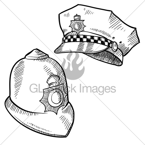 500x500 Police Hat And English Bobby Hat Sketch Gl Stock Images - Hard Hat Sketch