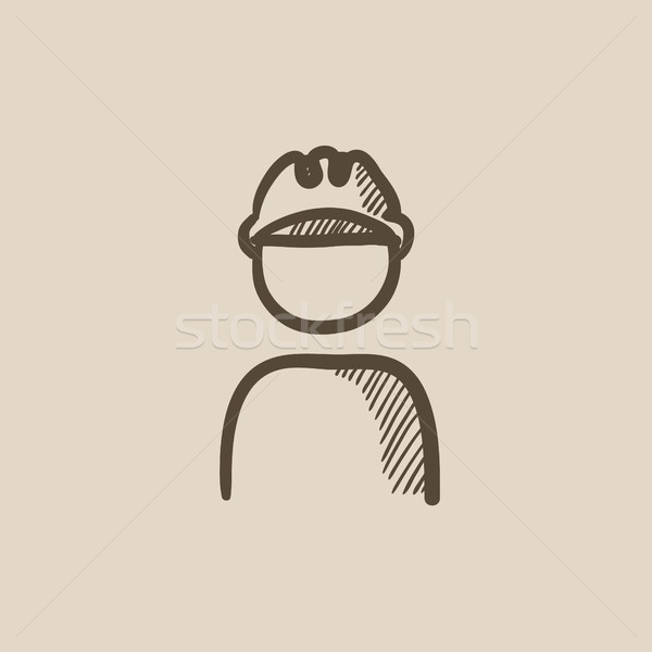 600x600 Worker Wearing Hard Hat Sketch Icon. Stock Photo Andrei Krauchuk - Hard Hat Sketch