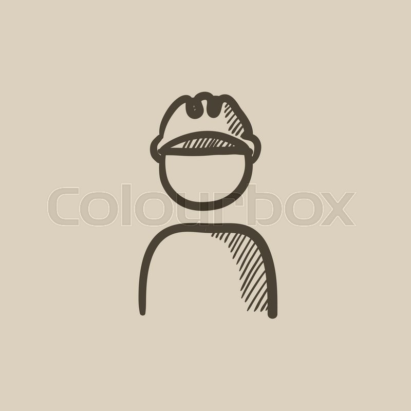 800x800 Worker Wearing Hard Hat Vector Sketch Icon Isolated On Background - Hard Hat Sketch
