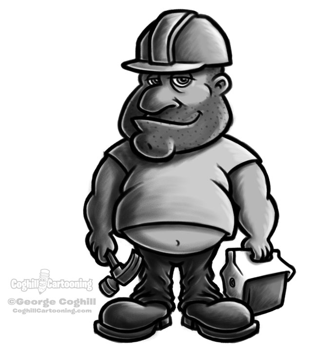 640x731 Hard Hat Coghill Cartooning - Hard Hat Sketch
