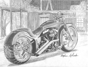 300x229 Harley Davidson Custom Motorcycle Art Print Drawing By Stephen Rooks - Harley Davidson Motorcycle Sketch
