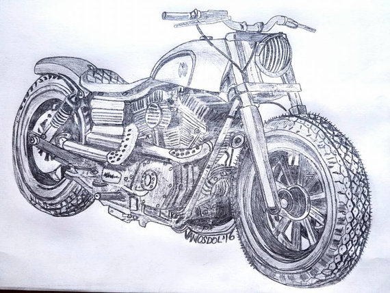 570x428 Original Vintage Custom Harley Davidson Motorcycle Highly - Harley Davidson Motorcycle Sketch