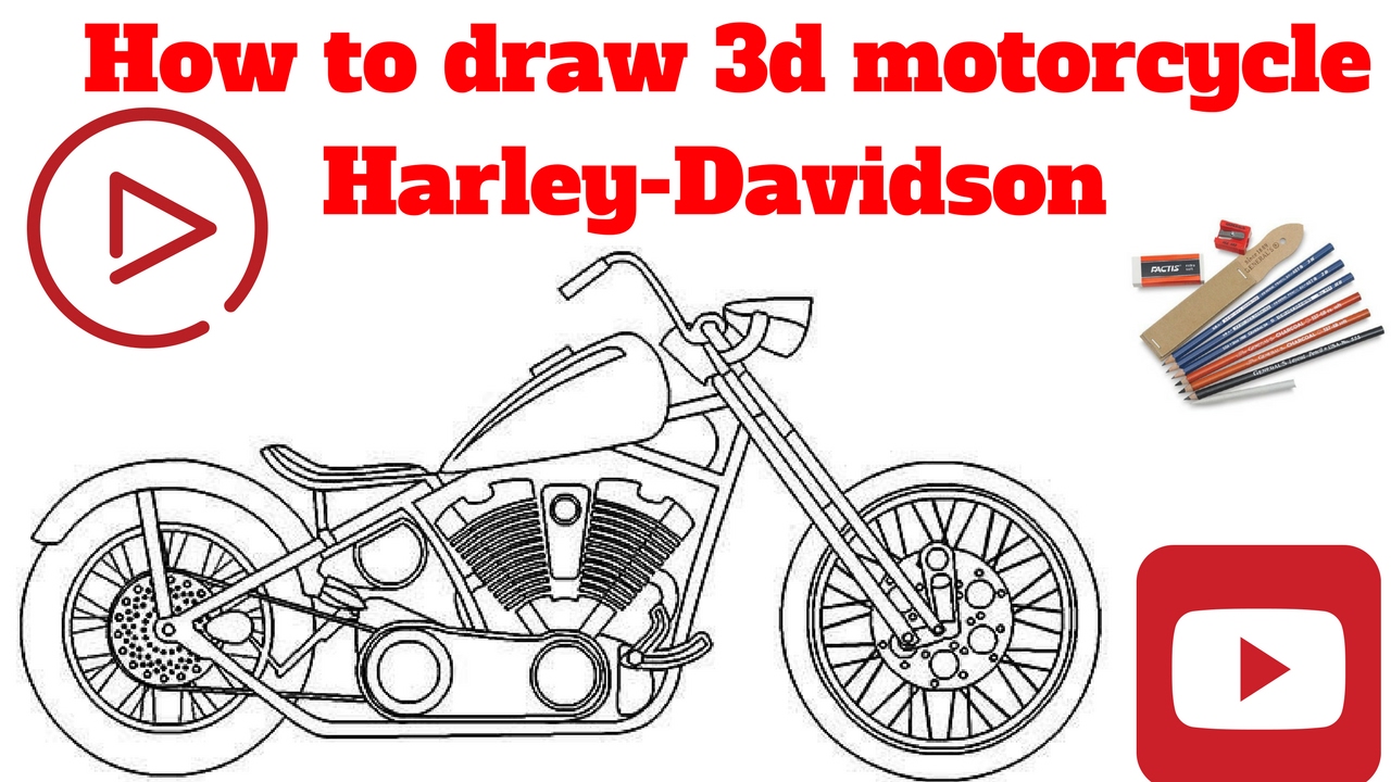 1280x720 How To Draw 3d Motorcycle Harley Davidson Draw Sketch - Harley Davidson Sketch