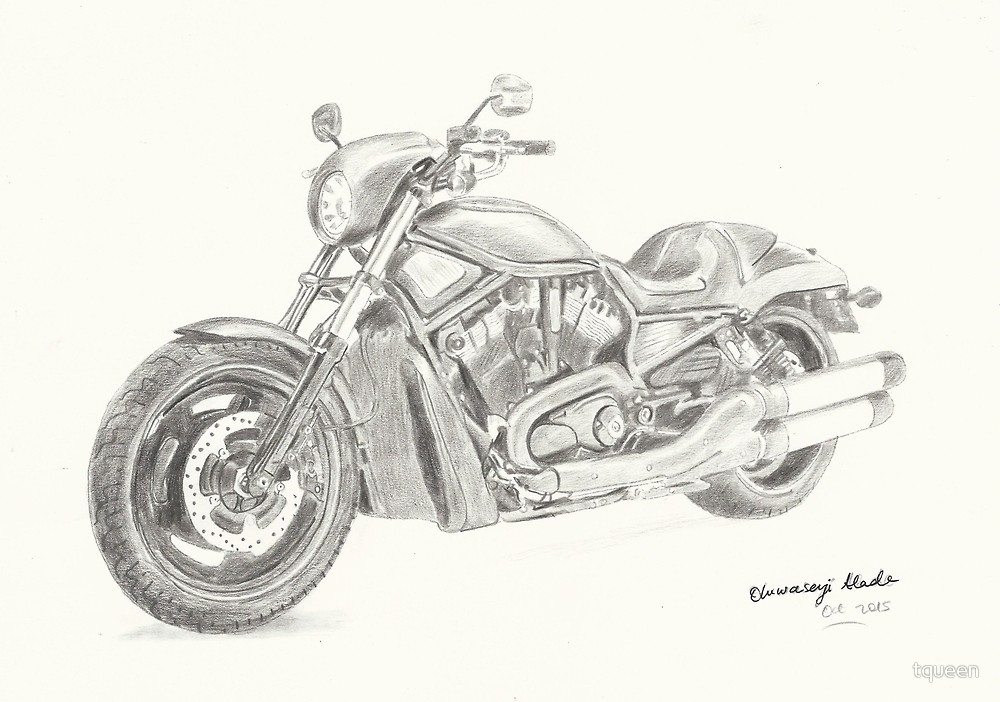 1000x702 Harley Davidson Fat Boy Pencil Drawing By Tqueen Redbubble - Harley Motorcycle Sketch