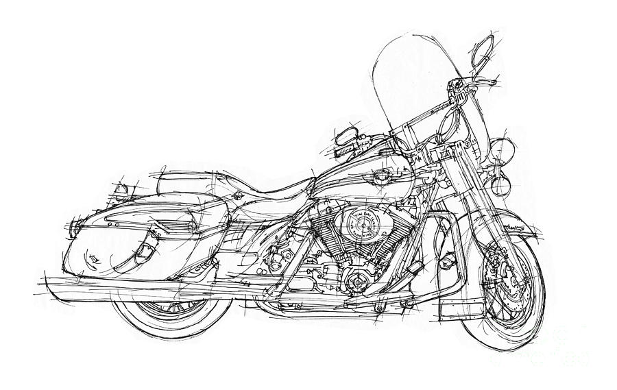 900x569 Harley Davidson Road King Drawing By Drawspots Illustrations - Harley Motorcycle Sketch