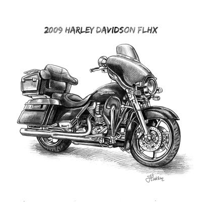 400x400 Pencil Sketch - Harley Motorcycle Sketch
