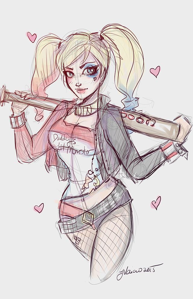 640x989 Suicide Squad Harley Sketch By On - Harley Quinn And Joker Sketch