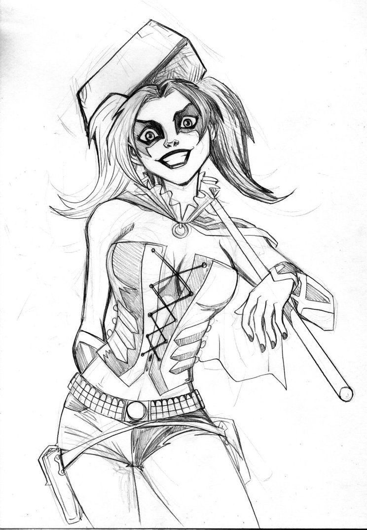 744x1074 Harley Quinn Sketch By Lucianovecchio Coloring - Harley Quinn Sketch