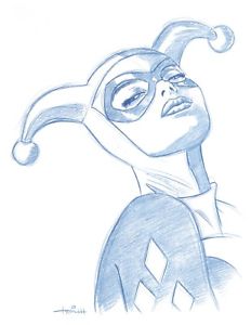 232x300 Harley Quinn Portrait Convention Blue Line Sketch By Batman - Harley Sketch