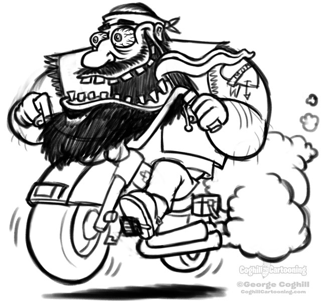 640x603 Hot Rod Harley Biker Dude Cartoon Character Sketch - Harley Sketch