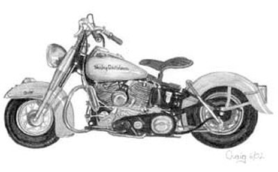 400x248 Vintage Harley Pencil Sketch - Harley Sketch