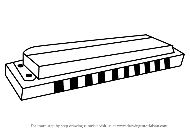 800x566 Learn How To Draw A Simple Mouth Organ (Musical Instruments) Step - Harmonica Sketch