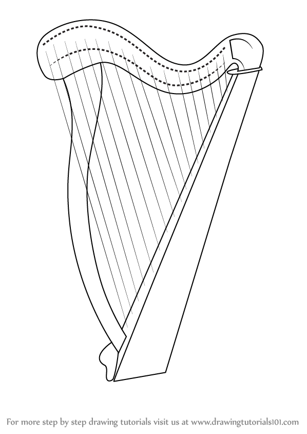 598x844 Learn How To Draw A Harp (Musical Instruments) Step By Step - Harp Sketch