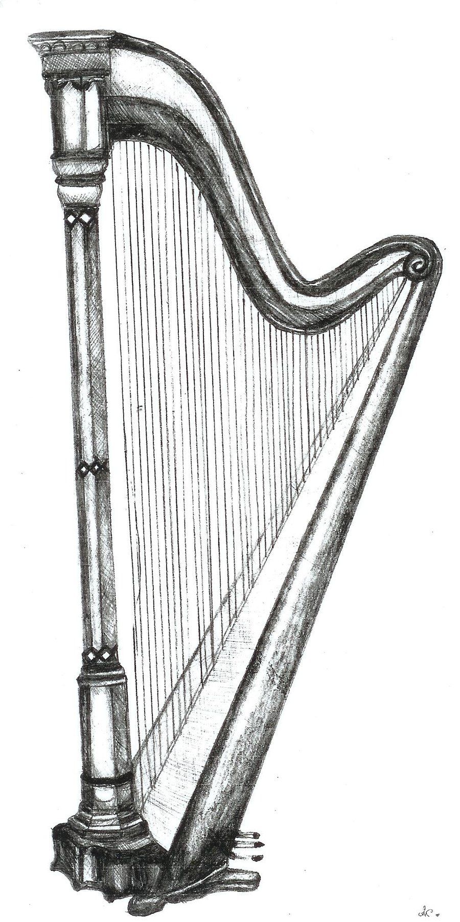 900x1803 Pencil Drawings Harp Pencil Drawing By ~koumirien - Harp Sketch