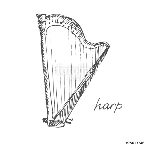 500x500 Vector Illustration Of A Harp. Sketch. Stock Image And Royalty - Harp Sketch