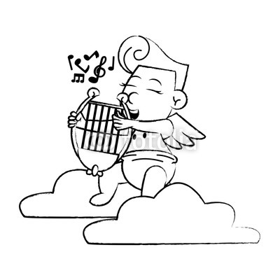 400x400 Cupid On Cloud With Harp Sketch Buy Photos Ap Images Detailview - Harp Sketch