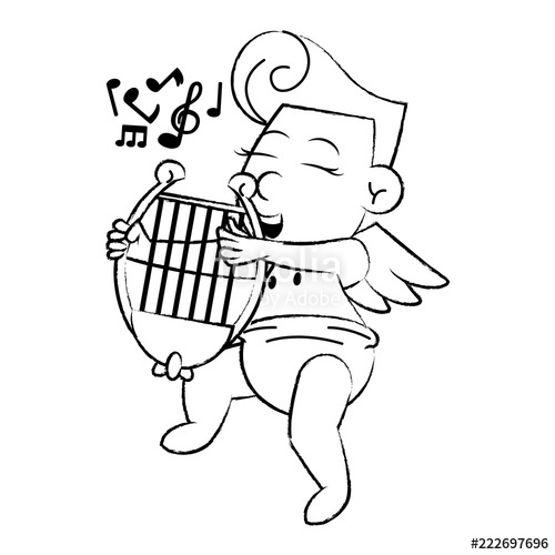 500x500 Cupid With Harp Cartoon Sketch Stock Image And Royalty Free - Harp Sketch