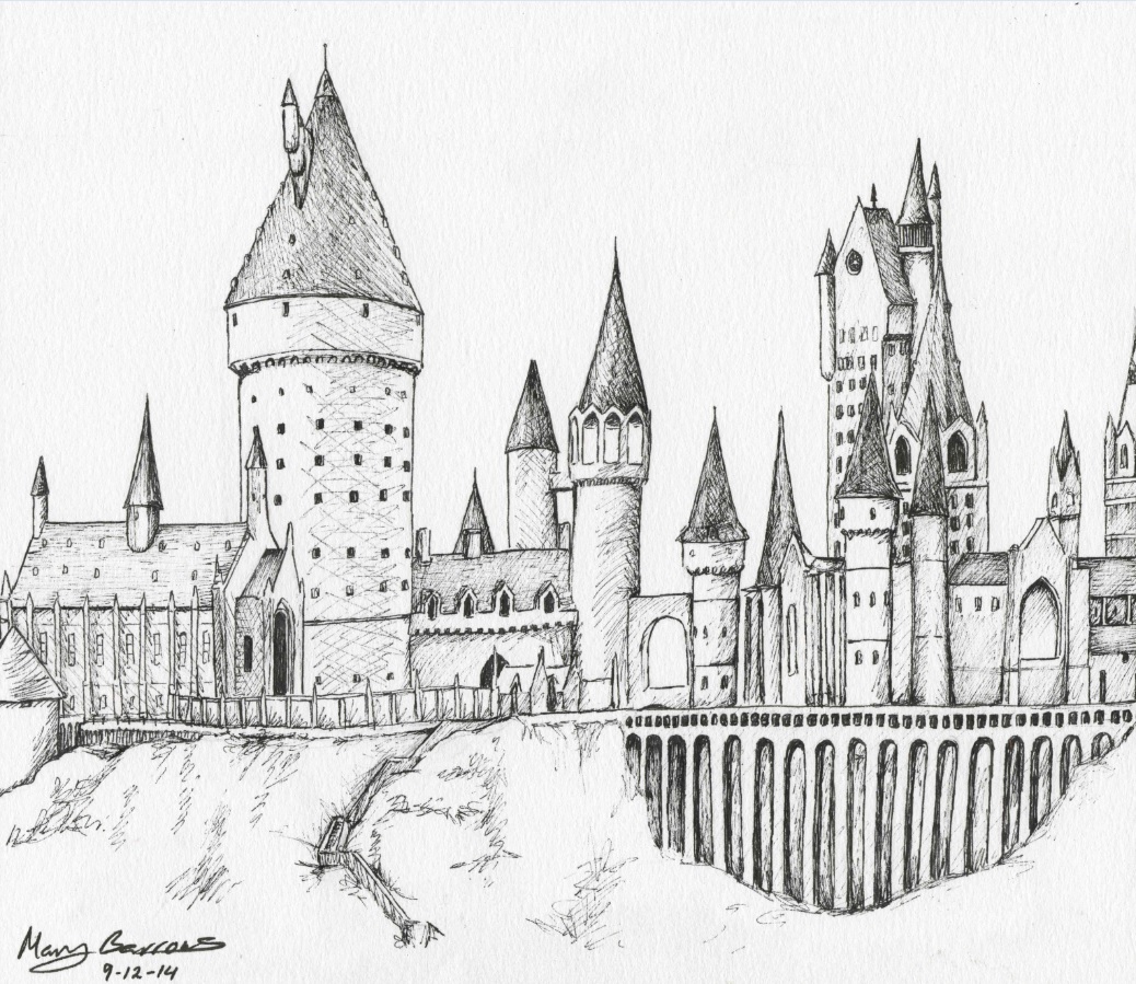 1038x899 Harry Potter The Aspiring Illustrator - Harry Potter Castle Sketch