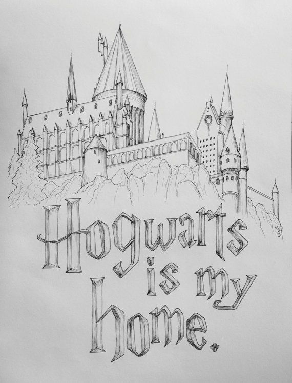 570x747 Harry Potter Rocks My World! Hogwarts Is My Home. 12x18 Hogwarts - Harry Potter Castle Sketch