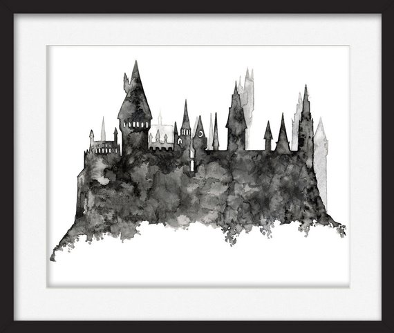 570x482 Hogwarts Painting Print From Original Watercolor Painting Etsy - Harry Potter Castle Sketch