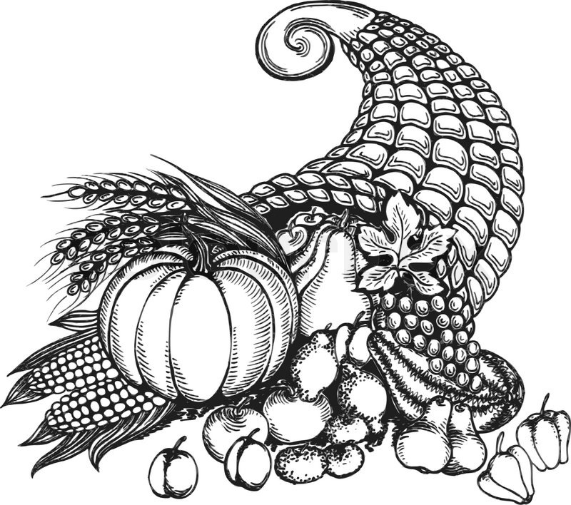 800x708 Thanksgiving Cornucopia Full Of Harvest Fruits And Vegetables In A - Harvest Sketch