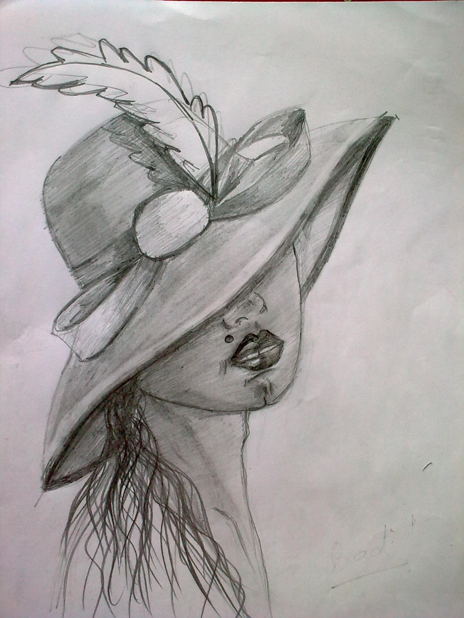 1536x2048 Girl With Hat Sketch Sketchlovers - Hat Sketch