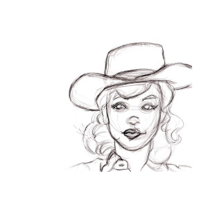 300x300 Pencil Sketch Drawing Of Retro Girl In Cowboy Hat Drawing By - Hat Sketch