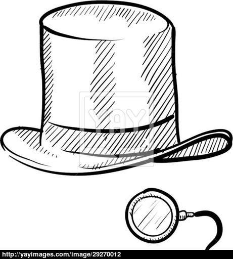461x512 Top Hat And Monocle Sketch Vector - Hat Sketch